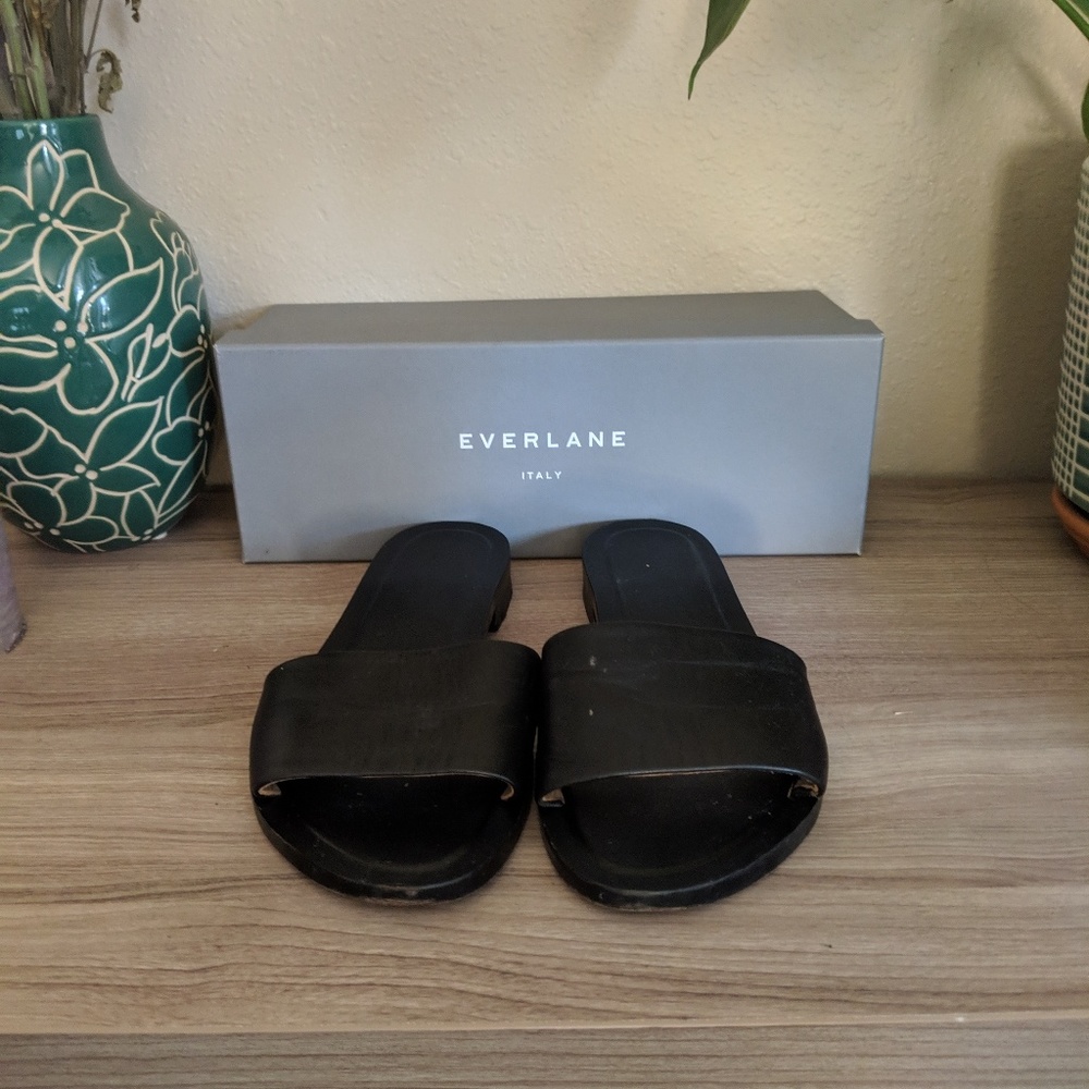 Everlane black leather slides